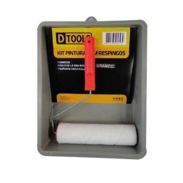 Imagem de Kit Pintura com Rolo de Lã sem Respingo 23cm Branco com Bandeja e Suporte Dtools