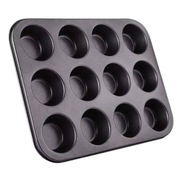 Imagem de Forma Aço Antiaderente 12 Cavidades para Pão de Queijo Cupcake Empadinha Preta Bigsul