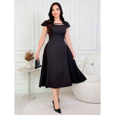 Imagem de Vestido Midi Alfaiataria Elegante Liso para Festa Convidada Social Tra