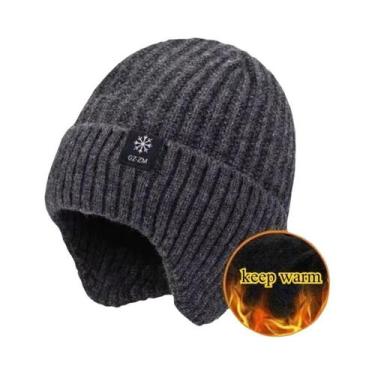 Imagem de Boné Masculino De Inverno Em Tricô Com Forro De Pele Sintética, Gorro 