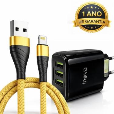 Imagem de Fonte Carregador Rápido 3 Usb + Cabo 2 Metros Para Linghtning - Inova,