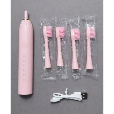 Imagem de Escova de Dente Elétrica Recarregável Limpeza Profunda com 4 Refis e Cabo USB Rosa