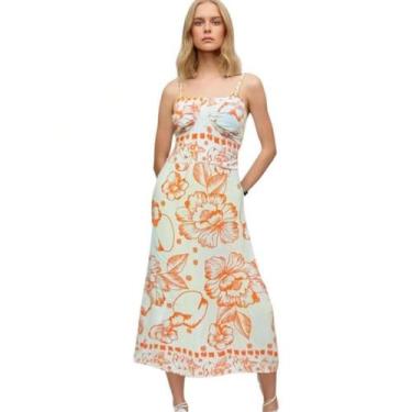Imagem de Vestido Floral Midi Feminino Casual Chic com Detalhe nas Costas Primav