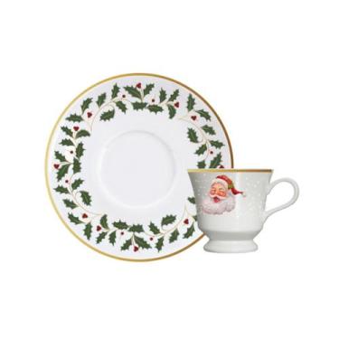 Imagem de Xícara de Chá de Porcelana Papai Noel Azevinho 190ml - GERMER