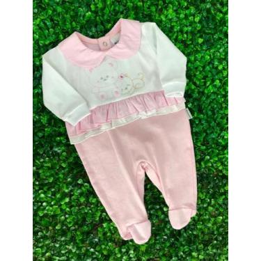 Imagem de Macacão Longo Infantil Fem Bordado Ursa Babado - CHUQUINHA, M