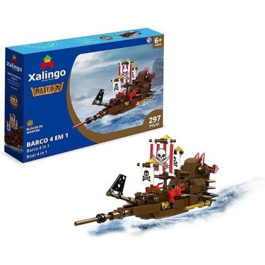 Imagem de Brinquedo de Montar Piratas Barco 4 em 1 com 297 Peças Coloridas Xalingo