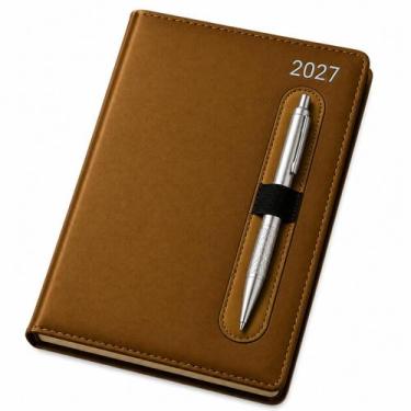 Imagem de Agenda Executiva 2027 Planner Diário Anual Capa Dura Couro Com Suporte