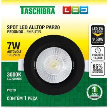 Imagem de Spot Led Taschibra Alltop Embutir Redondo Preto Par20 7W 3000K