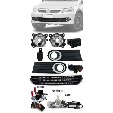Imagem de Kit Farol Milha Grade Para-choque Central Preto Sem Friso Vw Gol Voyage Saveiro G5 2009 à 2013 + Xenon ou LED