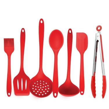 Imagem de Kit Utensílios De Cozinha Silicone Profissional Vermelho K2