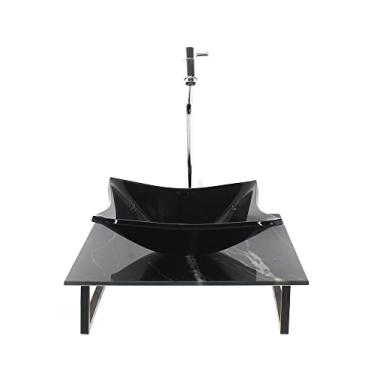 Imagem de KIT CUBA DE VIDRO QUADRADA 10MM COM TAMPO DE VIDRO 40CM X 40CM MÁRMORE PRETO E SUPORTE TORNEIRA VALVULA