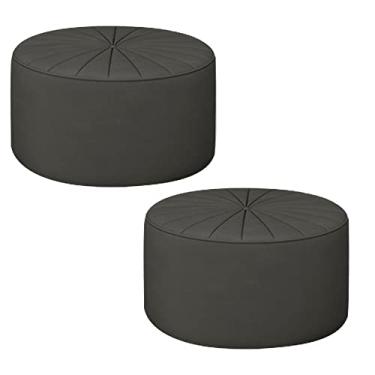 Imagem de Kit 2 Puffs Decorativos Sala De Estar Round Veludo Cinza G45 - Gran Belo
