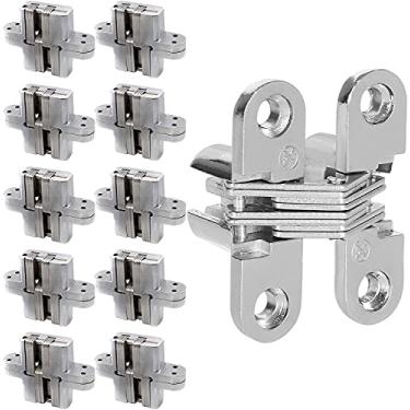 Imagem de Dobradiças de porta ocultas, pacote com 10 dobradiças cruzadas ocultas, dobradiça invisível de 180 graus, dobradiça de balanço invisível para armários, largura de folha, 4,3 cm de altura da folha