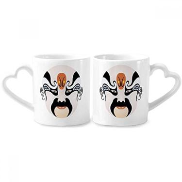 Imagem de Conjunto de canecas de porcelana Peking Opera Head The Orphan of Chao Couple Ceramic Lover Cup Heart Handle
