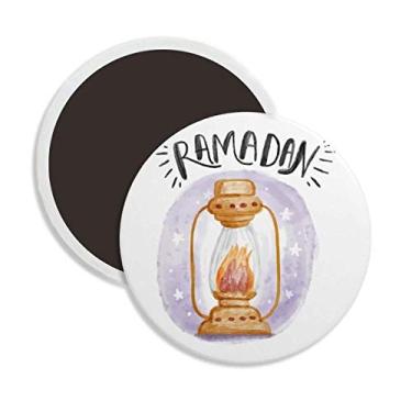 Imagem de Lanterna de celeiro colorida padrão de desenho animado cerâmica redonda ímã de geladeira decoração de lembrança