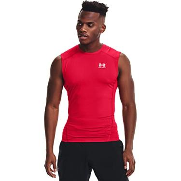 Imagem de Under Armour Camiseta masculina Armour HeatGear de compressão sem mangas, Vermelho (600)/branco, P