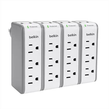 Imagem de Belkin Wall Mount Surge Protector - 3 AC Multi Outlets & 2 USB Ports - Flat Rotating Plug Splitter - Wall Outlet Extender for Home, Office, Travel, Computer Desktop & Charging Brick (918 Joules) 4PK