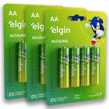Imagem de 12 Pilhas Baterias Aa Elgin Alcalina 2A Pequena 3 Cartelas