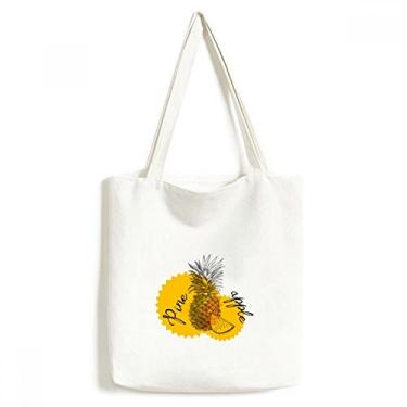 Imagem de Bolsa de lona com desenho de abacaxi amarelo bolsa de compras casual