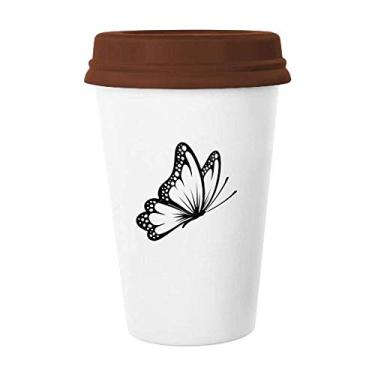 Imagem de Borboleta vintage simples em preto, caneca de café de vidro bebendo cerâmica copo tampa