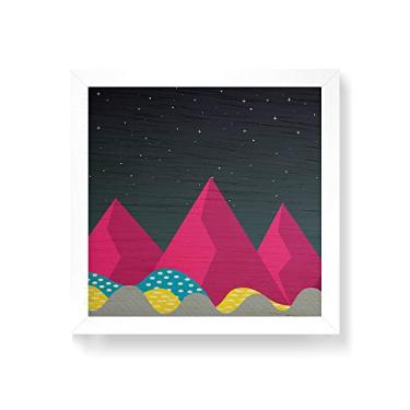 Imagem de Arte Maníacos Quadro decorativo com moldura caixa branca em Madeira - Montanhas Geométricas Magenta - 30x30cm