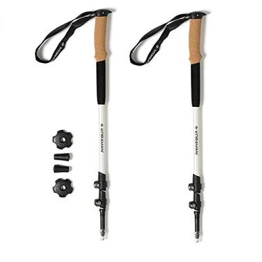 Imagem de Pacote com 2 bastões de caminhada de alumínio 7075 – bastões ajustáveis para caminhada ou caminhada – forte, leve, ajuste rápido – pega de cortiça, alça acolchoada para caminhadas, acampamento em todos os terrenos