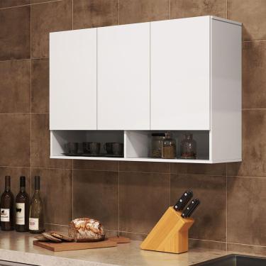 Imagem de Armário Aéreo Multiuso 03 Portas e 02 Nichos 90 cm Milão Branco