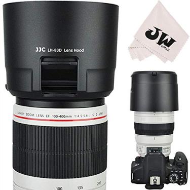 Imagem de JW Para-sol LH-83D preto reversível para Canon EF 100-400 mm f/4.5-5.6L é lente II USM com janela de ajuste de filtro CPL ND substitui Canon ET-83D + pano de limpeza de microfibra JW emall