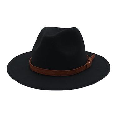 Imagem de Dynwave Chapéu Fedora de feltro Chapéu Panamá Aba larga Confortável engrossado Unissex Retro Jazz Hat Chapéu de feltro para palco de casamento Acessório para, PRETO