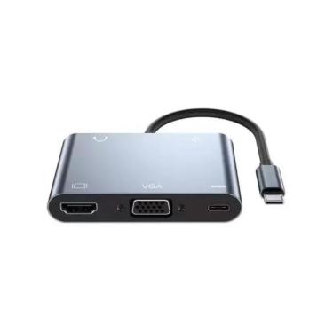 Imagem de Adaptador Conversor USB-C F3 para HDMI e VGA - USB - Saída P2 - USB-C - JC-TYC-501
