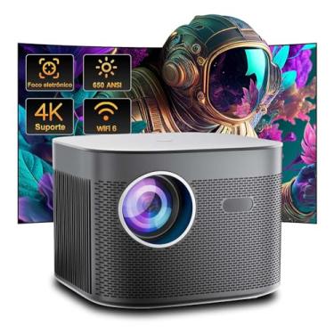 Imagem de Salange F18P Projetor Android, 650 ANSI / 1080p Nativo / 4K Suporte, Wi-Fi 5G BT 5.0, Foco Eletrônico e Zoom, Smart Projector Led Portatil para Casa/Ao ar livre/PPT (Plugue EUA)