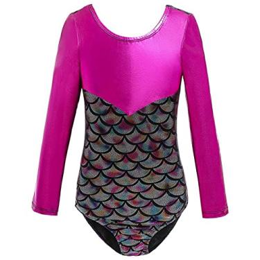 Imagem de SEAUR Collant de ginástica para meninas, roupa de dança, roupa de bicicleta, roupa de ginástica, roupa de ginástica, Manga Comprida/Cinza, 14