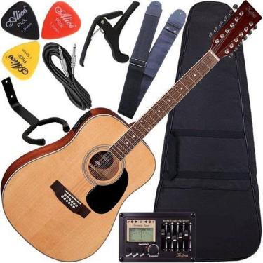 Imagem de Kit Violão Eletroacústico Hofma Folk 12 Cordas Aço He215E12