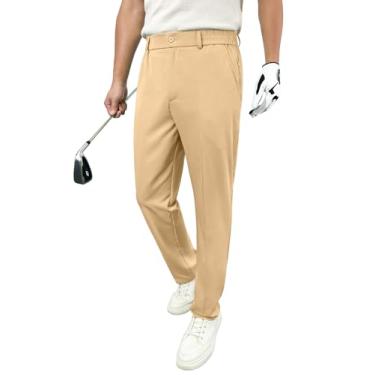 Imagem de PLEPAN Calça social masculina elástica slim fit casual calça de golfe com cintura expansível, Cáqui amarelo, 3G