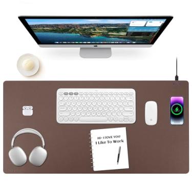 Imagem de Mouse pad Firelison 2 em 1 de couro multifuncional para mesa de escritório com base de borracha antiderrapante, tapete de mesa impermeável para computadores/escritório/trabalho/casa/decoração (81,28 cm x 40,64 cm marrom - R)