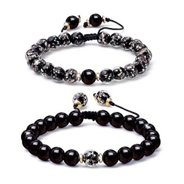 Imagem de Pulseiras de namorada e namorada para casais, Pinky Promise Cute Matching Heart Boyfriend Girlfriend Anniversary Crystal Jewelry Presente Romântico para Mulheres Homens, 8mm, x:li, Ágata
