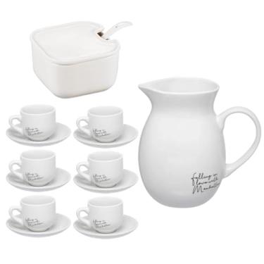 Imagem de Kit Açucareiro Usual com Colher Porcelana 180ml + Jarra Cerâmica Manhattan 1L + Jogo De Xicaras 6 Peças Café Manhattan