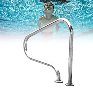 Imagem de Trilho de mão para piscina, corrimãos de piscina resistentes e confiáveis, trilho de montagem fácil, trilho de escada de piscina de aço inoxidável com placa de base