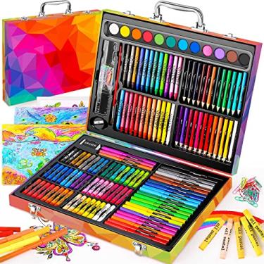 Imagem de Soucolor Materiais de artes e artesanato, conjunto de pintura de desenho de pacote com 183 para crianças, meninas, meninos, adolescentes, kit de arte de colorir, estojo de presente: giz de cera, pastel a óleo, bolo aquarela, marcadores de lápis de cor, papel de esboço