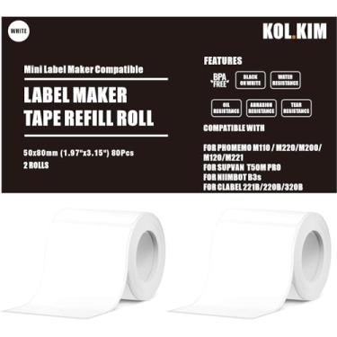 Imagem de KOL.KIM Etiquetas Térmicas M110, 160 etiquetas brancas 50 x 80 mm, 2 rolos, compatível com Phomemo M110/M220, NIIMBOT B3S, SUPVAN T50M
