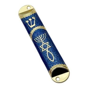 Imagem de Generic 4.1 polegada judaica mezuzah caso capa artesanal casa bênção judaica presente porta ornamento para feriados judaicos facilmente instalar, Azul