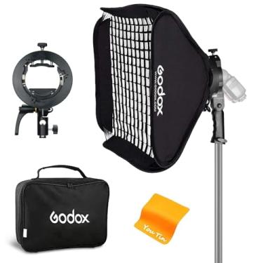 Imagem de Godox Caixa modificadora de luz macia Softbox de 61 cm x 61 cm com grade, suporte de flash tipo S2, suporte Bowens para fotografia de flash de estúdio, compatível com GODOX V1 V860 TT685 TT600 AD200