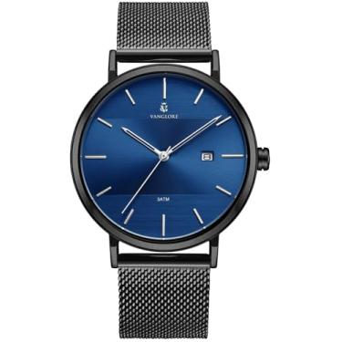 Imagem de Relógio Masculino De Pulso Minimalista Quartzo Analógico Aço Inoxidável 40mm Vanglore Selecty 3288a (Preto/azul)