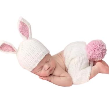 Imagem de CUTEBBPHOTO Macacões para fotografia de bebês recém-nascidos para meninos e meninas, macacão de crochê, roupa de malha, Coelhinho 9, 0-3 Meses