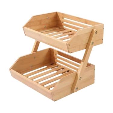 Imagem de Ｂｅｓｇａ Cesta de frutas de bambu, cesta de armazenamento de mesa, cesta de pão de vegetais multiuso, porta-copos para despensa, armário de cozinha, 2 Camadas