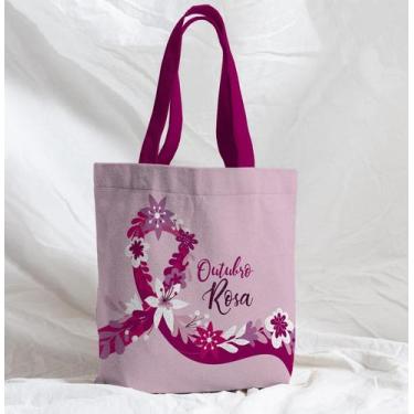 Imagem de Bolsa Sacola Artesanal de Tecido Faixa Florida Outubro Rosa - CoreDeco