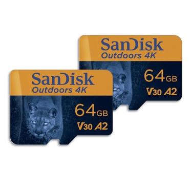 Imagem de SanDisk Cartão de memória 64 GB para ambientes externos 4K microSDXC UHS-I (2 x 64 GB) com adaptador SD - até 170 MB/s, 4K, C10, U3, V30, A2, Trail Camera Cartão Micro SD - SDSQXAH-064G-GN6VT