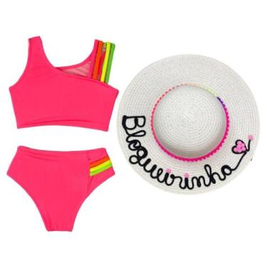 Imagem de Kit Moda Praia Biquíni Infantil Com Chapéu De Praia Blogueirinha - AK 