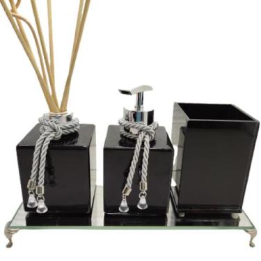 Imagem de Kit Lavabo Luxo Aromatizador Porta Escova Porta Sabonete Bandeja Espel