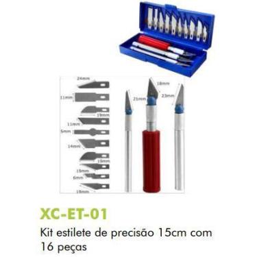 Imagem de Kit Estilete De Precisão com 15cm e 16peças XC-ET-01 - ds